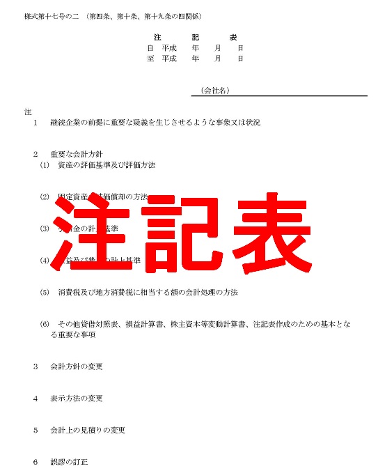 注記表に記載する内容 建設業許可サポート埼玉